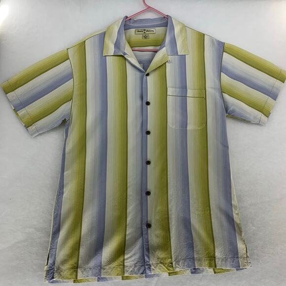 Tommy Bahama Striped 100% Silk Short Sleeve Button Down Shirt Size M - Picture 1 of 15